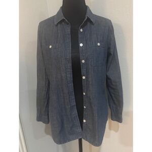 LOFT Chambray Shirt Womens Petite Size S Button Down Long Sleeve‎
